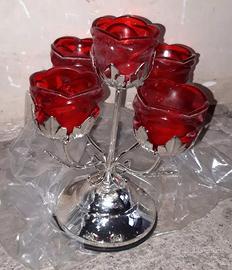 Rose rosse candeliere a 5 lumi nuovo. H23x16Lx13b