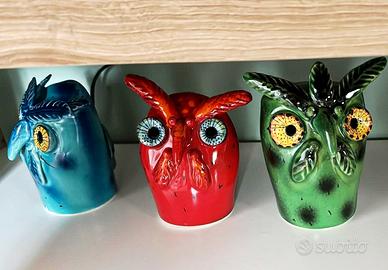 Set 3 Gufi in Ceramica Mirta Morigi da collezione