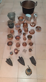 Oggetti antichi in rame, ferro battuto, alluminio