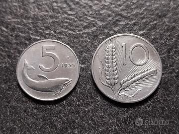 5 Lire Delfino e 10 Lire Spighe 1955 Italia