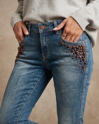 Jeans con perle bianco ghiaccio