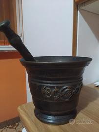 mortaio bronzo antico con pestello 