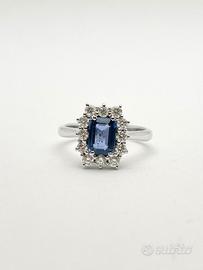 Anello oro 18KT zaffiro 1.20 e diamanti 0.52 VVS G