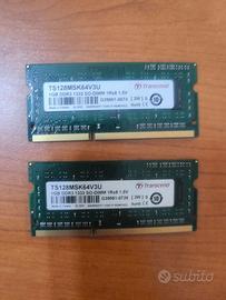 Due moduli Transcend TS128MSK64V1U 1GB DDR3 So-Dim