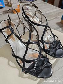 sandali donna neri n. 37 in pelle e suola in cuoio