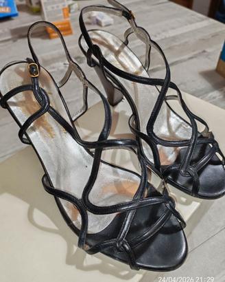 sandali donna neri n. 37 in pelle e suola in cuoio
