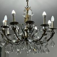 Lampadario Antico a Dodici Bracci in Ottone