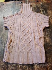 Maglione donna rosa maniche corte collo alto