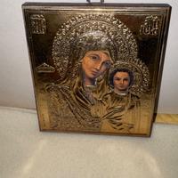 Icona Madonna con Bambino in Argento 925 su Legno