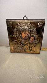 Icona Madonna con Bambino in Argento 925 su Legno