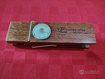 Fermacarte molletta vintage legno con termometro
