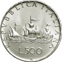Italia 500 Lire Argento Caravelle 1958-66 R