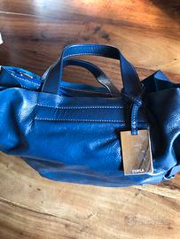 Borsa in pelle blu Furla modello grande