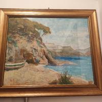 Quadro paesaggio marino con cornice dorata bello