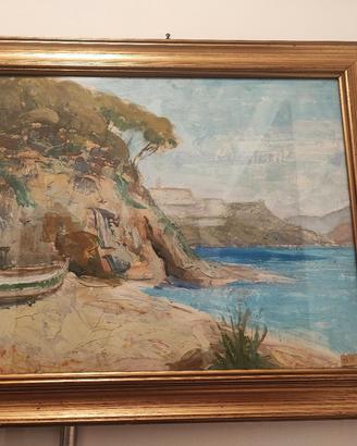 Quadro paesaggio marino con cornice dorata bello