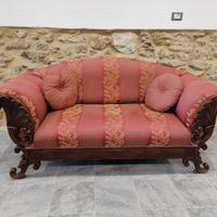 DIVANO ANTICO in legno e tessuto