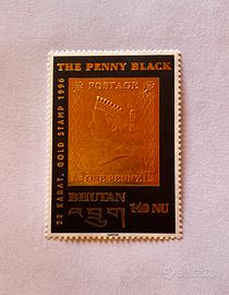 Francobollo The Penny Black Buthan 140 NU oro 22kt