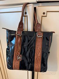 Borsa Jacono nera in pelle lucida