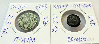 2 MONETE ARGENTO E BRONZO SAVOIA 1/2 E 10 SOLDI