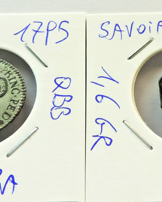 2 MONETE ARGENTO E BRONZO SAVOIA 1/2 E 10 SOLDI