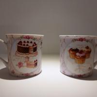 Set due tazze shabby pasticceria torte rosa