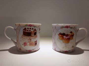 Set due tazze shabby pasticceria torte rosa