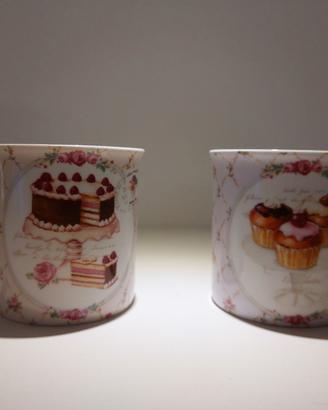 Set due tazze shabby pasticceria torte rosa