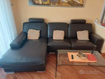 Divano in pelle pieno fiore con Chaise Lounge