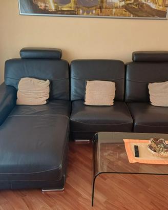 Divano in pelle pieno fiore con Chaise Lounge