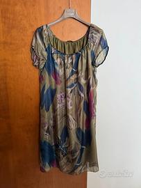 Vestito Sisley 100% Seta Floreale Nuovo con Cartel