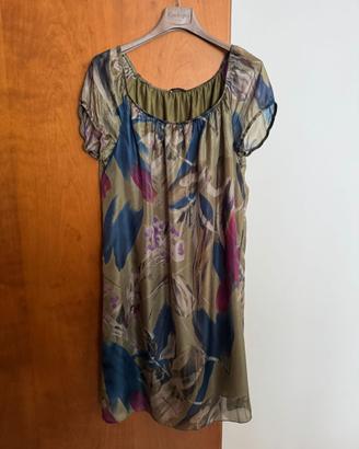 Vestito Sisley 100% Seta Floreale Nuovo con Cartel