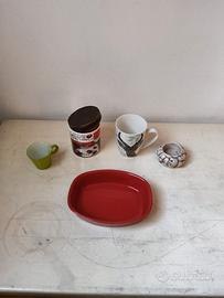 Set 5 pezzi in ceramica pirofila rossa, barattolo