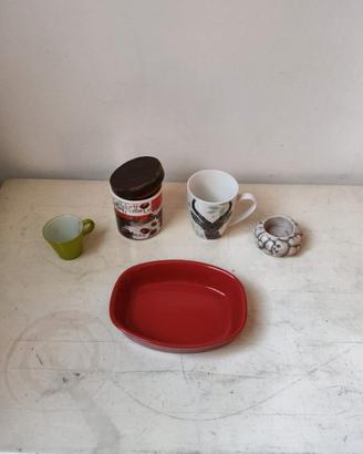 Set 5 pezzi in ceramica pirofila rossa, barattolo