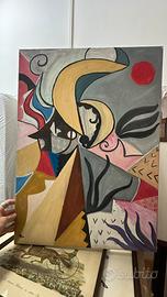 Dipinto olio astratto cubista firmato