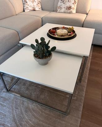 Tavolino da salotto 2x bianco con gambe argento