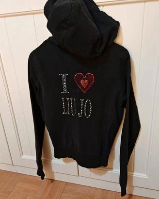 Liu. Jo/ felpa nera garzata/ brillantini/ strass /