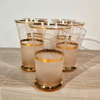 Set 5 bicchieri vetro lavorato rosa e oro