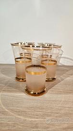 Set 5 bicchieri vetro lavorato rosa e oro