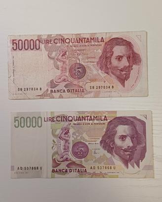 Lotto di 2 banconote da 50.000 Lire