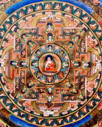 Thangka Mandala Tibet dipinto su seta