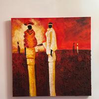 Quadro dipinto olio su tela etnico astratto