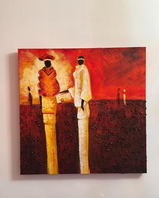 Quadro dipinto olio su tela etnico astratto