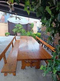 Tavolo artigian legno massiccio 3,20 m + 2 panche
