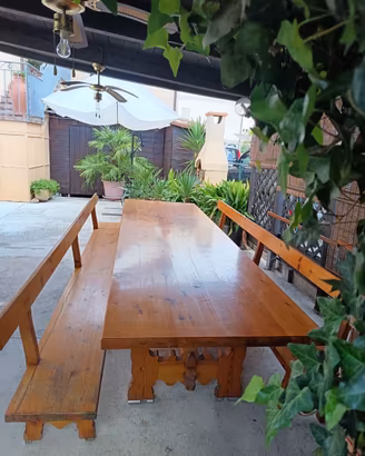 Tavolo artigian legno massiccio 3,20 m + 2 panche