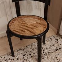 Sedia vintage nera con seduta in paglia di Vienna