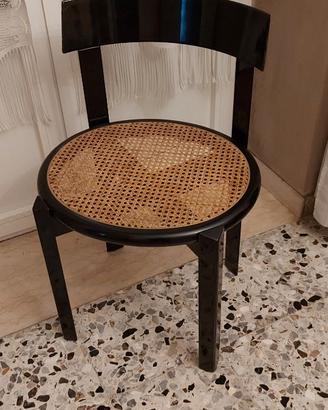 Sedia vintage nera con seduta in paglia di Vienna