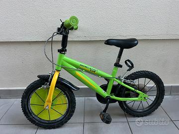 Bici bambino 14’’ verde con rotelle toys 3-6 anni