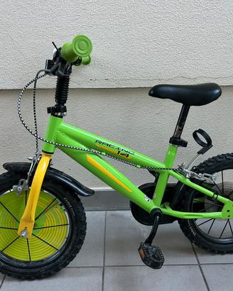 Bici bambino 14’’ verde con rotelle toys 3-6 anni