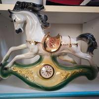 Orologio Vintage da tavolo, cavallo di porcellana