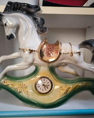 Orologio Vintage da tavolo, cavallo di porcellana